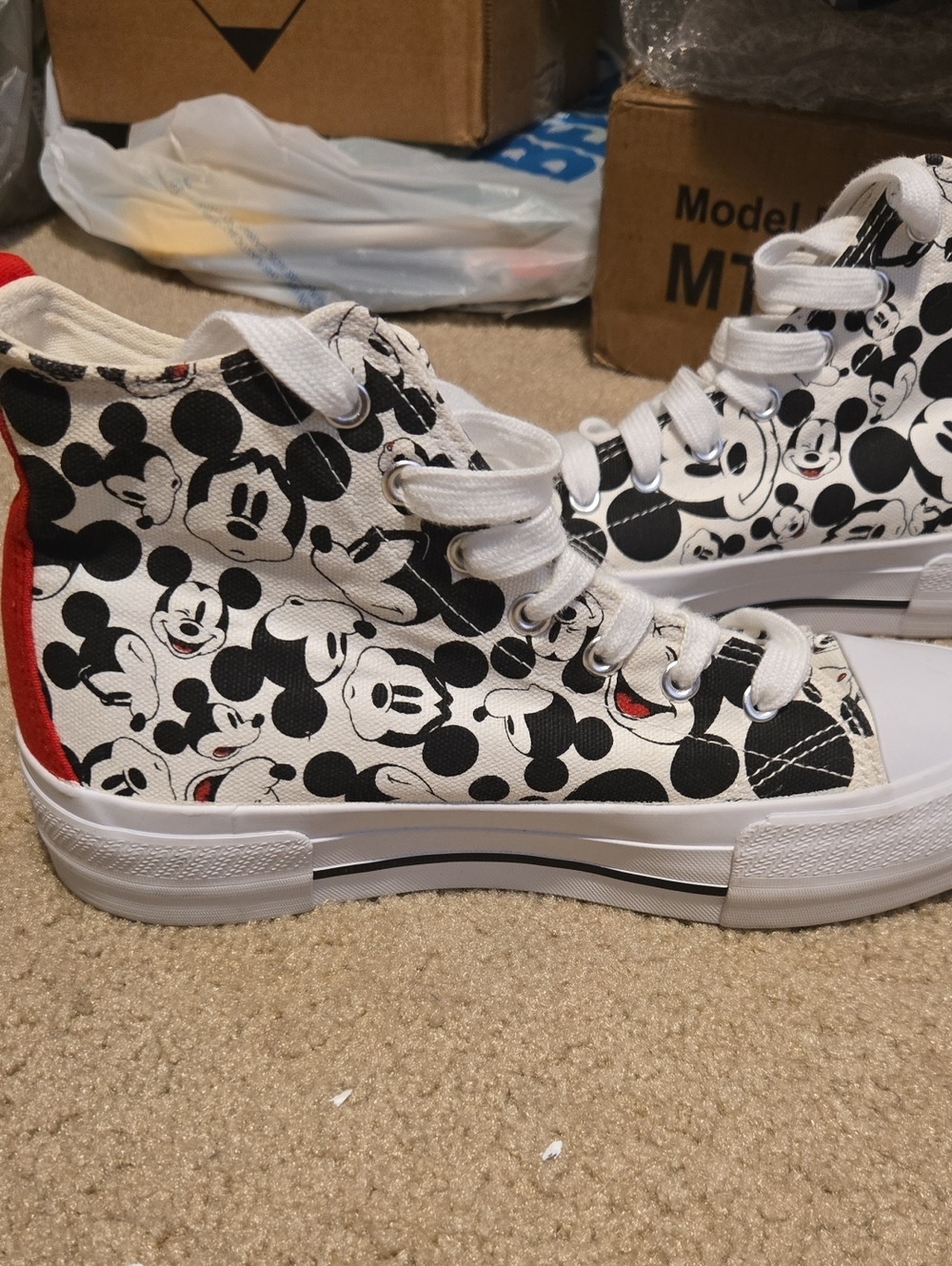 Women's Disney High-Top Canvas Sneakers with Black & White Mickey Print-NWOT